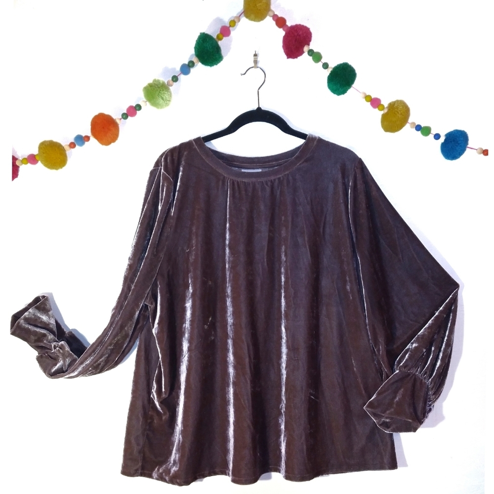 Ava & Viv Plus Longsleeve Mauve Velvet Top 2X